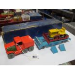 A Prime Mover, Trailer and Bulldozer, by Lesney-Moko, appears complete with trailer ramps and engine