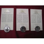 Three United Kingdom Silver Britannia Two Pounds Coins, 2005, 2006, 2008, all accompanied by