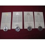 Four United Kingdom Silver Britannia Two Pounds Coins, 2002, 2003, 2004, 2007, all accompanied by