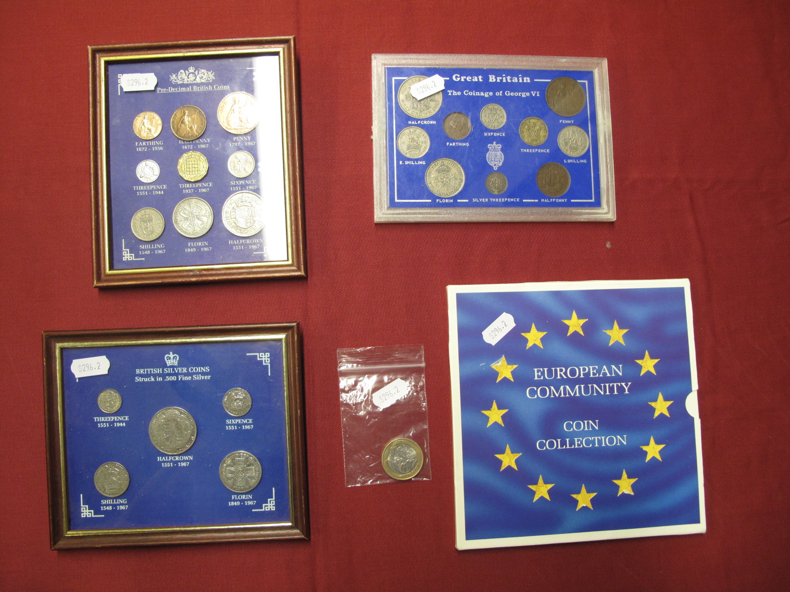 Two Framed Pre-Decimal Coin Sets, including British Silver Coins, Farthing, Halfcrown, Great Britain
