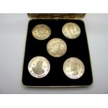 A Slade Hampton and Son Limited Set of Five Silver Medallions (tarnished) Commemorating The