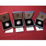 Four Royal Mint United Kingdom Silver Proof One Pound Coins, including 1997 Piedfort, 1998 Royal