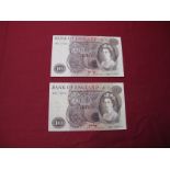 Two Bank of England Ten Pounds Banknotes, Page Chief Cashier, B63 717263, B85 725742, faults include