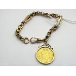A George IV Gold Sovereign 1825, loose set in a 9ct gold mount, on star and bar style bracelet.
