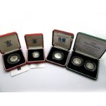Five Royal Mint United Kingdom Silver Proof Decimal Coins, including 1997 Silver Proof Fifty Pence
