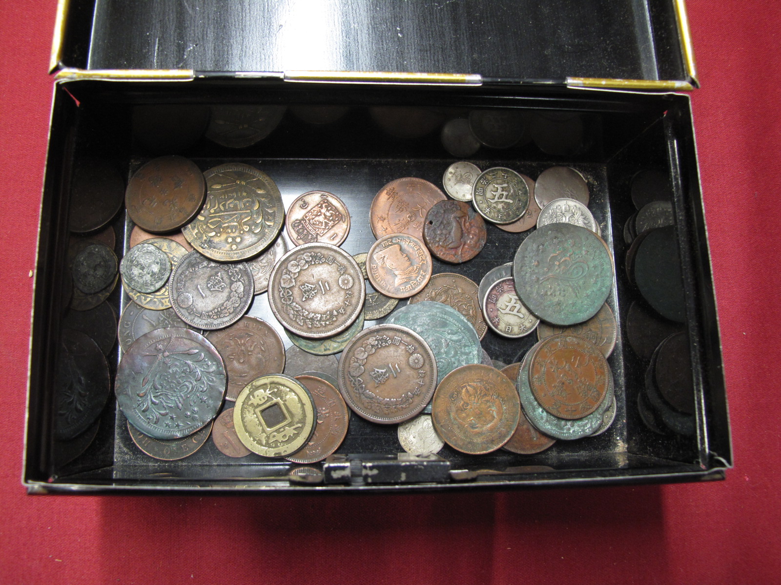 A Collection of Coins, to include Japan 2 Sen, 2 Pfenning Fredrich Wilhelm 1815, worthy of closer