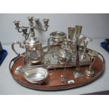 Assorted Plated Ware, including large oval tray (foot damage), posy bowl, three piece tea set,
