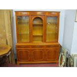 Yew Wood Lounge Display Cabinet, with end glazed doors flanking arched open section over three