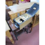 Adist Cash Drawer, oak table, jewellery box. (3)