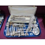 Part Set of Plated Cutlery, cased French three piece carving set, a pair of fish servers, etc:-