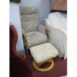 Beige Floral High Chair - Footstool.