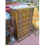 Reprodux Mahogany Music Cabinet, with six fall front drawers over single drawer, on bracket feet,