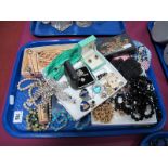 Assorted Costume Jewellery, including vintage diamanté wired flower, hat pins, imitation pearls,