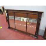 An Edwardian Inlaid Mahogany Framed Overmantel, having three bevelled glass panels, breakfront