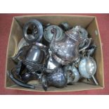 Assorted Plated Tea Wares, including pewter, a plated tea kettle on burner stand:- One Box