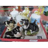 Halcyon Days Border Collie Trinket Box; together with two bonbonnieres featuring dogs and Marissa