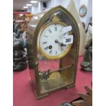 Japy Freres France, Brass Mantel Clock, with an enamel dial Roman numerals, mercury pendulum, with