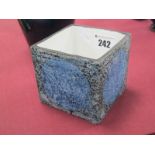 Troika Pottery Plant Pot, of cube form, each face with four blue circles on stipple effect ground,