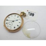English Lever A 9ct Gold Cased Openface Pocketwatch, the white dial with black Roman numerals and