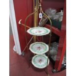 Early XX Century Brass Three Tier Cake Stand, with four Copeland plates.