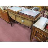 A XIX Century Mahogany Bow Front Side Table, with brass handles to twin drawers on tapering legs,