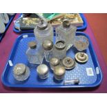 Hallmarked Silver Topped and Other Glass Dressing Table Jars/Bottles:- One Tray