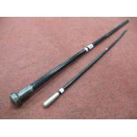 Ebonised Swagger Stick, with church brigade handle and ebonised gentleman's cane with silver handle.