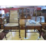 An Early XX Century Oak Chair, with curved cane back and seat, raised on turned legs, 93cm high