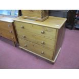 XIX Centre Chest of Three Graduated Drawers, having turned handles and feet, 91.5cm wide.