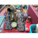 Lawn Green Bowls, Early XX Century Style Candlestick Telephone, mini miners lamp, pair carved