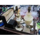 Alabaster Table Lamps, cameras, etc:- One Tray