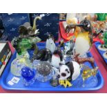 Wedgwood Glass Panda, Lanham otter, large penguin and various other glass animals:- One Tray