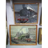 L.Perrin, Locomotive, oil on board, signed lower right, 40 x 60cm; together with another by C.