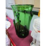 Vintage Empoli Verde Green Art Glass Vase, with tear drop shaped prunts, (bearing label), 30cms.