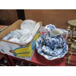 Blue and White Dinnerware, including tureens:- One Box; together with blue and white pottery