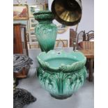 XIX Century Green Pottery Jardiniere on Stand, "Princess" on base of Jardiniere.