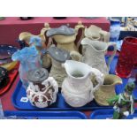 A Collection of Nine Mid/Late XIX Century Pottery Relief Moulded Pottery Jugs, including a Ridgway