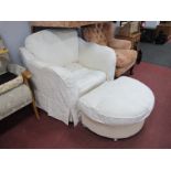 Cream Easy Chair and Pouffe.