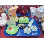 Wade Candlestick, Sylvac jug, Beswick butter dish, etc:- One Tray