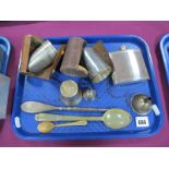 A Hallmarked Silver Funnel, "MCH-IH 1847-1897", horn spoons, button hook, etc:- One Tray