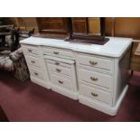 Olympus of London Cream Coloured Dressing Table, 143cm wide, a matching bedside chest. (2)