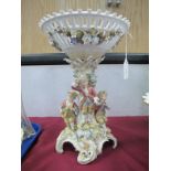 Continental Porcelain Table Centre Piece, circa XIX Century in two sections, with pierced basket,