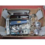 Assorted Plated Cutlery, boxed and cased items, hotel ware tea set, etc:- One Box