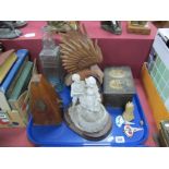 Maelzel Metronome, wooden eagle (wing damage), 1935 tin, Crushing the Grapes figure, etc:- One Tray