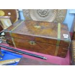 Mid XIX Century Walnut Brass Bound Writing Box, (damage to hinge), 50 x 17cm.