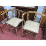 A Pair of Edwardian Inlaid Beech Corner Chairs, each having three pierced vertical splats on