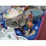 Doulton 'Bridget', (hat chip), Hummel Skier (damaged), three Studio pottery bowls, charger, etc:-