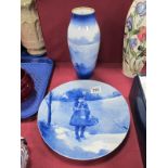 A Royal Doulton 'Blue Children' Porcelain Vase, of slender ovoid form, the children playing hide and