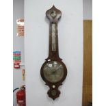 XIX Century Rosewood Banjo Barometer, with onion top, painted decoration, Dry/Damp and level