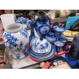 Niagara Falls Dish, other blue and white pottery:- One Tray and ginger jar.